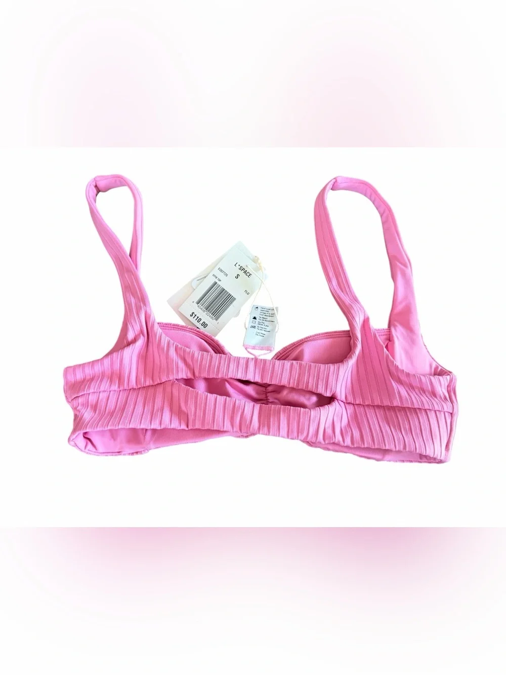 L*SPACE Effie Bikini Top Flu Pink Ribbed Size Small NWT Cutout Swim $110